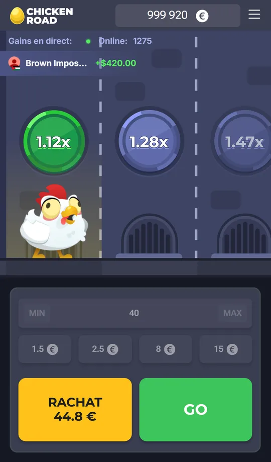Chicken Road sur iPhone dans Safari : la poule franchit la première ligne